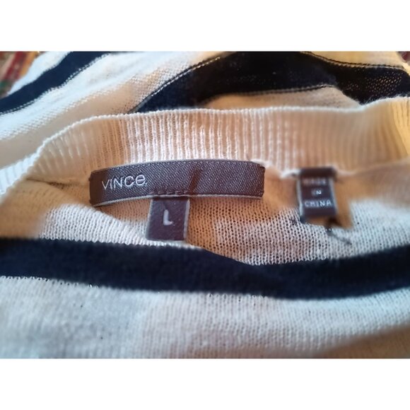 Vince. Large Cream Navy Blue Stripe Tunic Sweater, V-Neck Long Sleeve READ - Picture 5 of 7